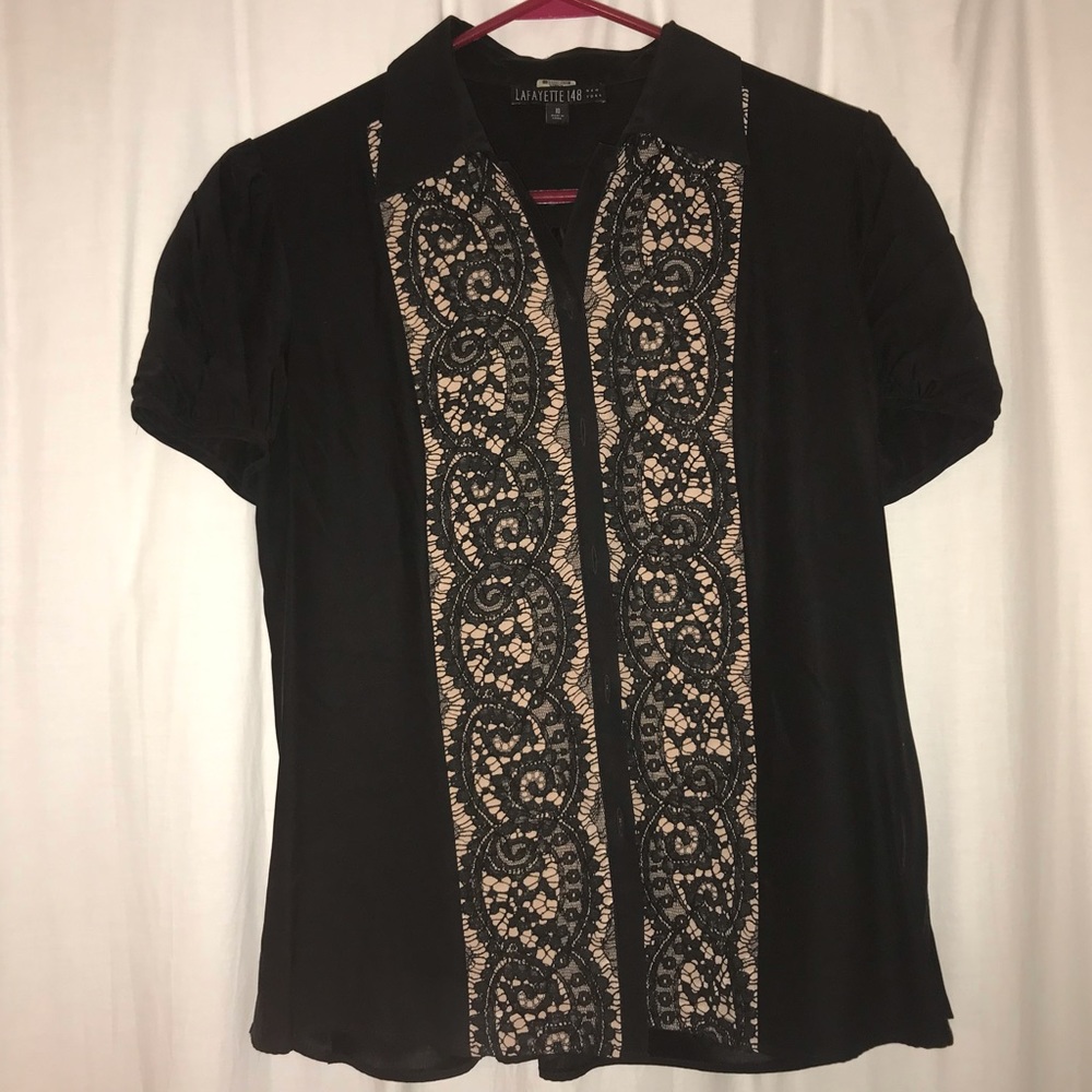 LIKE NEW! Lafayette 148 Lace and Silky Blouse
